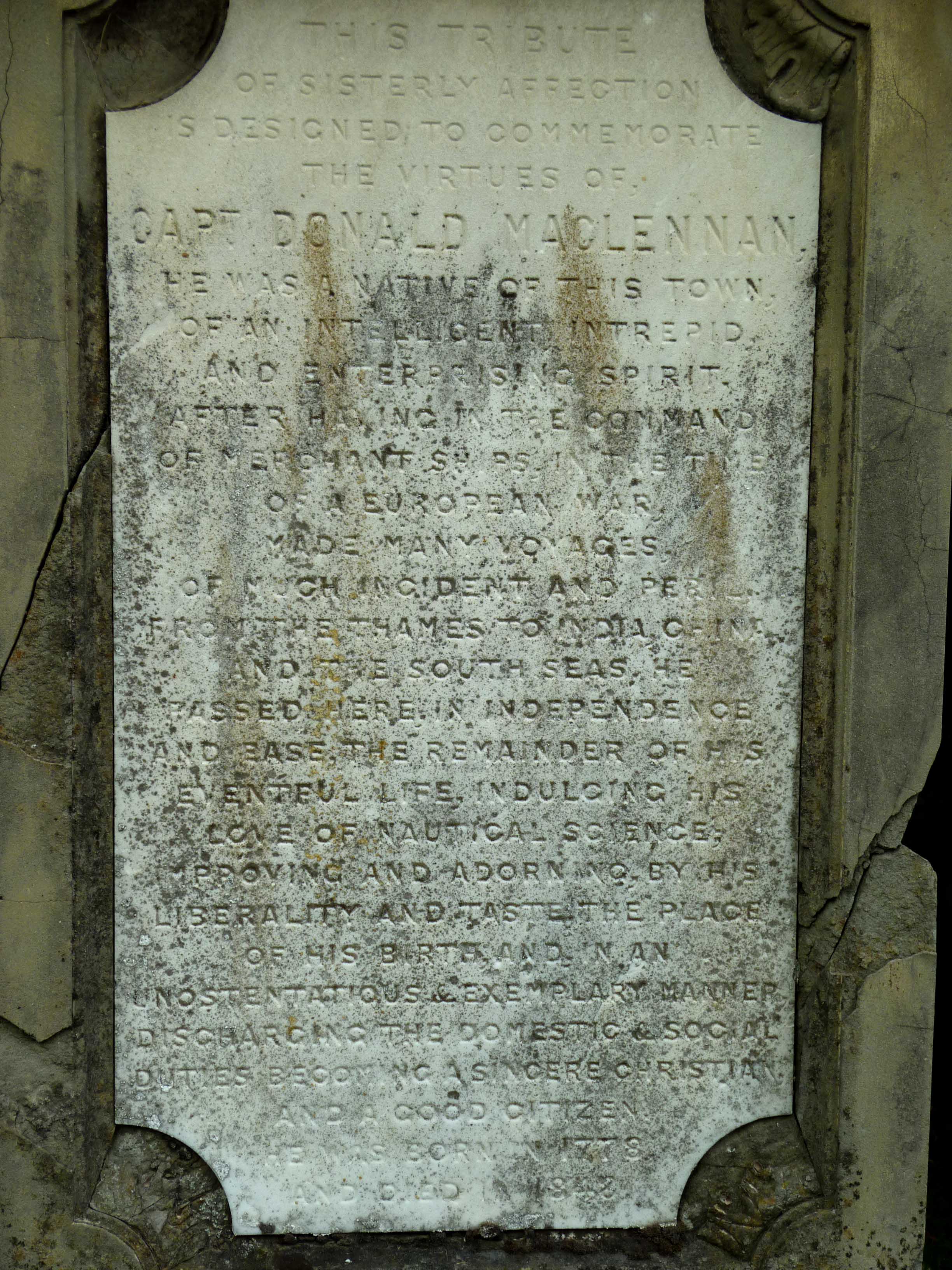 Photo of headstones/Donald MacLennan (Capt) text of hdstn